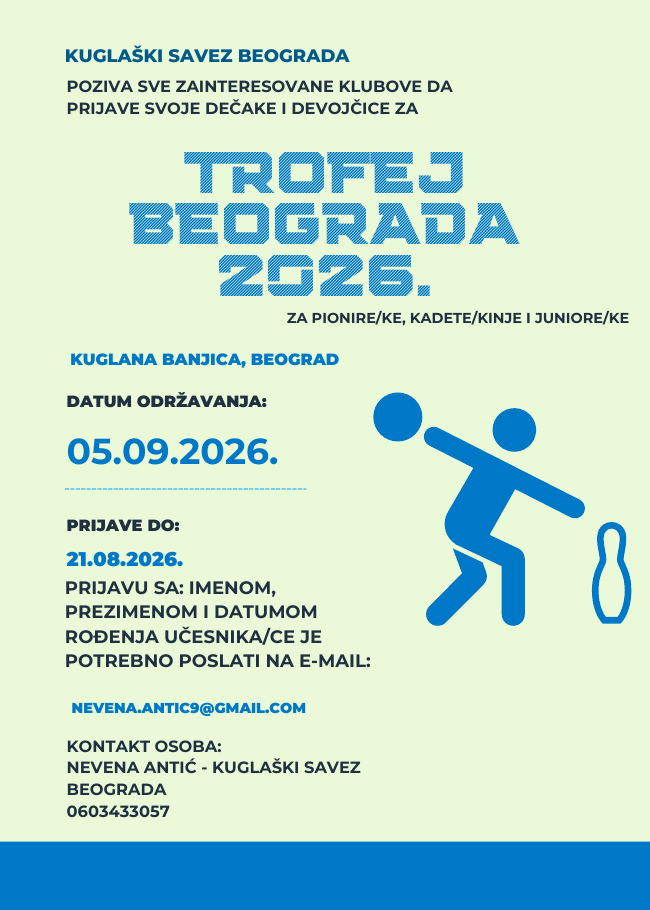 Trofej Beograda 2026: prijave mladih kuglaša do 21. avgusta